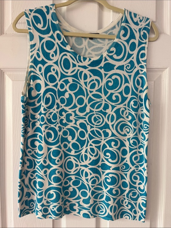 Pierri New York Tops - Pierri New York Turqouise and White Swirl Sleeveless Tank